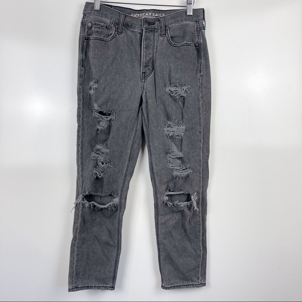 American Eagle Vintage Hi Rise Loose Fit Jeans Destroyed Grey Size 6 Grunge Punk